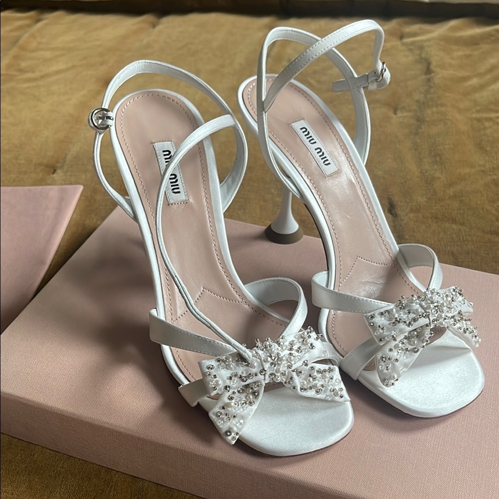 Miu Miu Bridal Satin White Crystal Heels